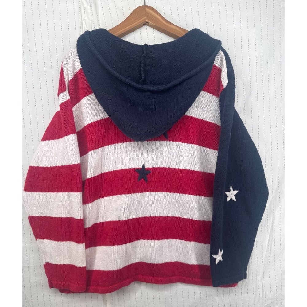Quacker Factory Womens Cardigan Hoodie Sz 1X Red/White/Blue USA Flag Patriot - Picture 2 of 12